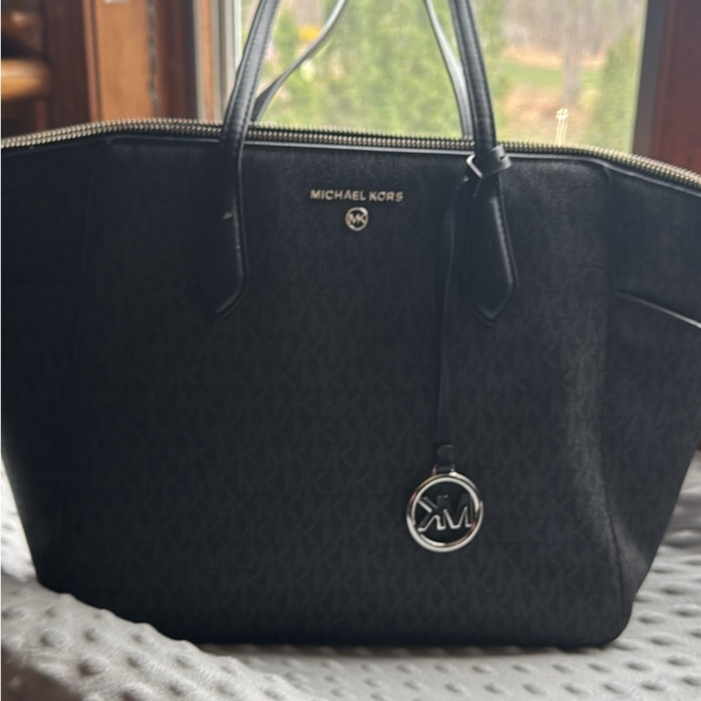 Michael Kors Black MK Monogram Zip-Top Tote